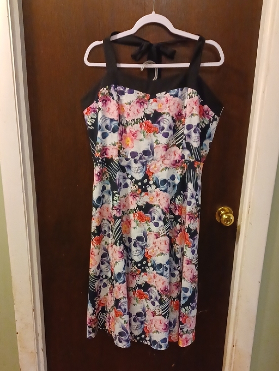No brand Dresses & Skirts - Floral Skull Fit-and-Flare Dress in Black with Pink & Blue Flowers Size XXL
